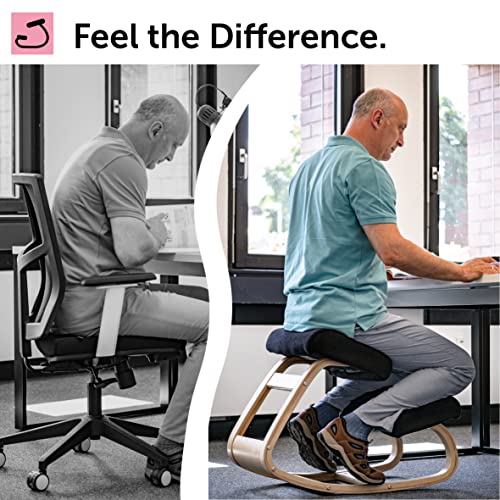 VILNO Ergonomic Kneeling Office Chair - Rocking Home & Work Wooden Computer Desk Chairs, Back & Neck Spine Pain, Better Posture, Ergo Knee Support Stool, Cross Legged Sitting (Black) - Image 3