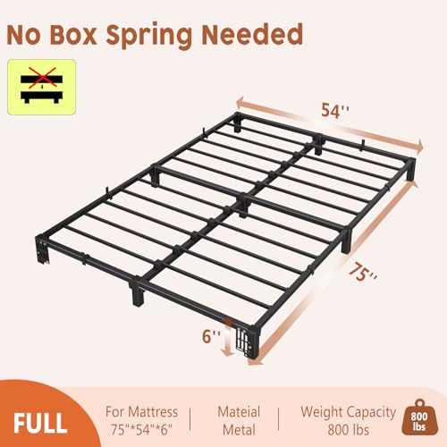 GarveeHome 6 Inch Full Bed Frame, Heavy Duty Metal Platform Bed Frame with Durable Iron Slat Support and Legs, No Box Spring Required, No Screws Needed, Support Up to 800 Lbs