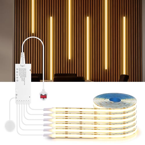 AIMENGTE COB LED Strip, 2m 6 Rolls Cabinet Light, 12V Warm White Acoustic Panels Cuttable COB LED Strip, with Touch and Hand Sweep Dimmer Switching, for Wine Cabinets, Shelves, Cupboards, Kitchen