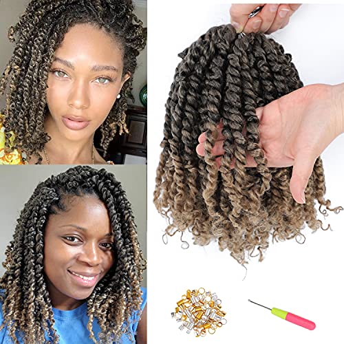 8 Packs Passion Twist Hair, 10 inch Ombre Pre-twisted Passion Twist Crochet Hair for Women 12 Roots Short Passion Braids For Pre-Looped Passion Twist Synthetic Braiding Hair Extensions (T27)