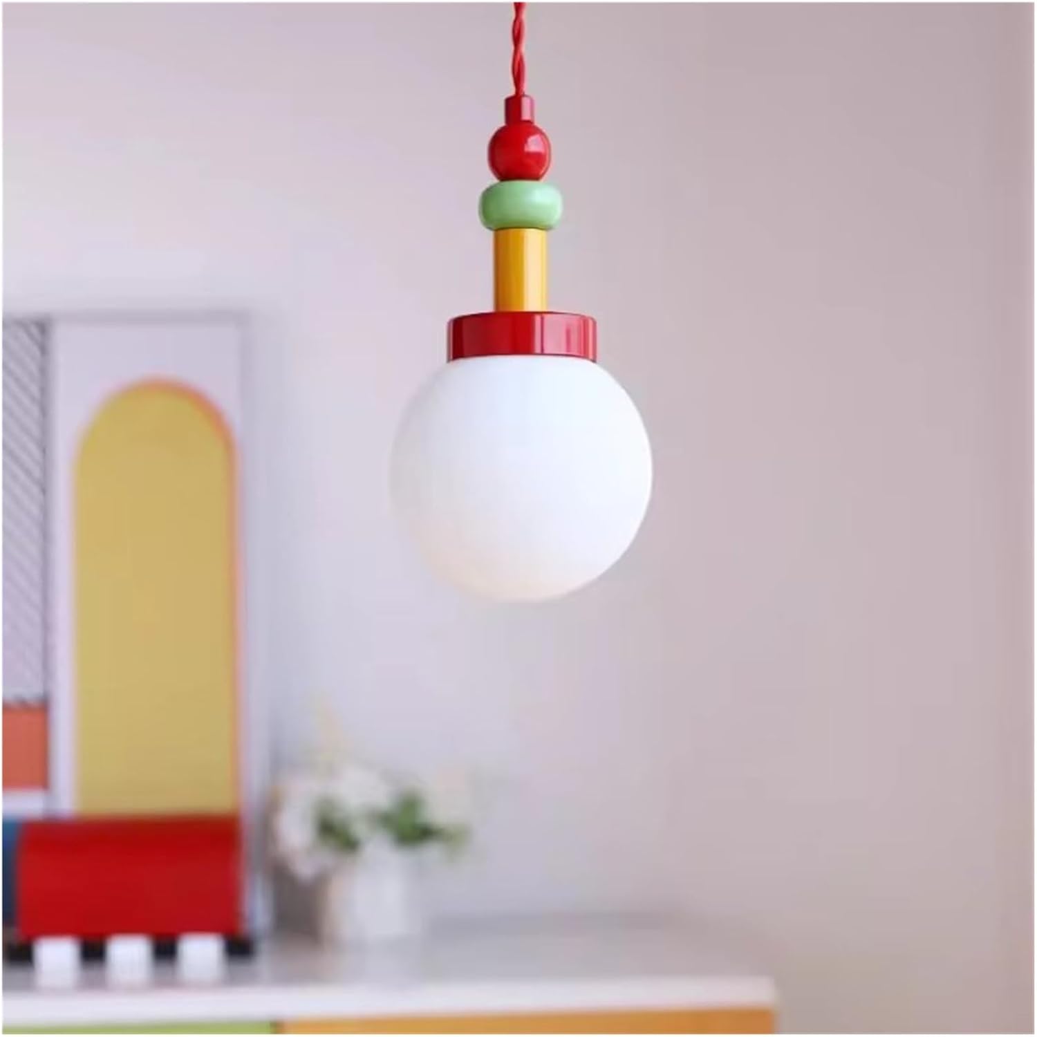 Small Chandeliers Medieval Stained Glass Ball Lamp LED Nordic Bedroom Bedside Chandelier,Indoor Illumination