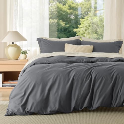 Image of Bedsure Duvet Cover Full Size, 3Pcs Double Brushed Bedding Set, Dark Grey | For Kids & Adults, 80 inchx90 inch Comforter Cover, Hotel Luxury, All Season, Breathable, Easy Care, Lightweight, Zipper Closure