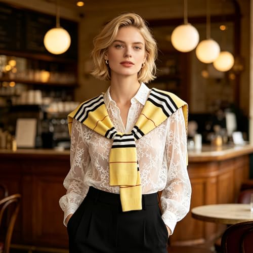 Image of WaJuemy Sweater Shawl Wraps for Women Sweater Knitted Knotted Shawls Travel Casual Scarf Cape Shoulder Tops Fashion Wrap