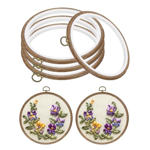 Image of PATIKIL 6inch Embroidery Hoop, 4pcs Cross Stitch Hoop Rubber Imitated Wood Circle Frame Ring for Embroidery Art Craft Sewing Ornaments Hanging Decoration