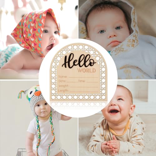 Image of Baby Announcement Sign, 5.5 Inch Newborn Birth Announcement Cards Wooden Baby Birth Sign Newborn Cards for Boys and Girls Birth
