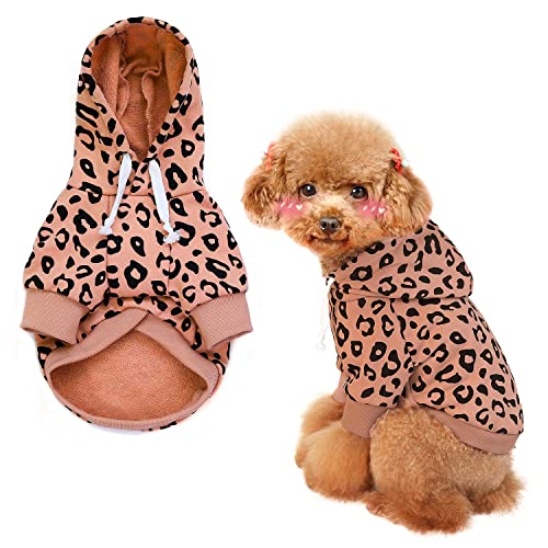 SETSBO Dog Leopard Hooded Sweatshirt with Hat, Dogs Clothes Lightweight Puppy Hoodie for Small Dog Cat, Doggy Hoody Outfits Cat Apparel