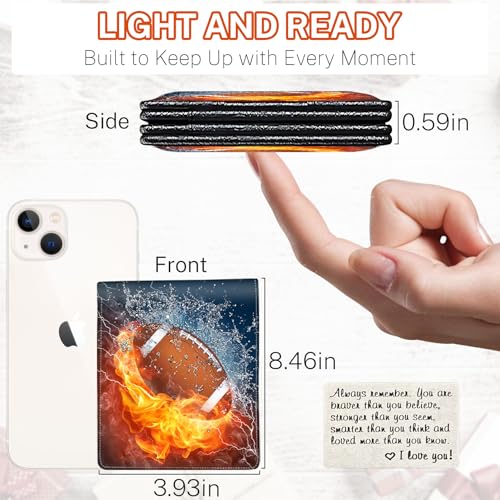 Image of Boys Wallet for Kids, Teen Boy Wallets 9-12 8-10 8-12, Cool Novelty Leather Bifold Rfid Blocking Purse Coin Pocket Zipper Id Window for Youth Birthday Christmas Gifts (Football-WaterandFire)