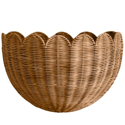 BEBE BASK Scalloped Wicker Hanging Basket - The Original Wicker Wall Decor - Hand Woven Wall Basket - Home Dcor Wall Hanging Basket - Wall Storage Basket for Nursery Living Room and Bathroom (Mocca)