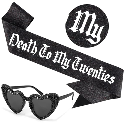 Death to My 20s Birthday Sunglasses and Sash Set for 30th Birthday Decorations, Happy 30th Bday Decor Dress Outfit for Women