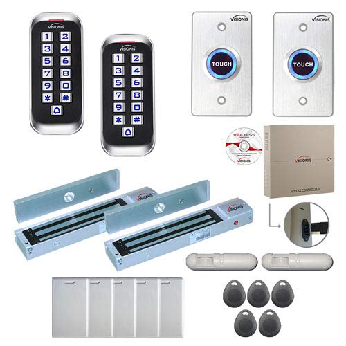 Visionis FPC-8380 2 Door Professional Access Control Outswing Door MagLock 600lbs Time Attendance TCP/IP RS485 Wiegand Controller, Outdoor Anti-Vandal Keypad/Reader, Software 100,000 Users, PIR Kit