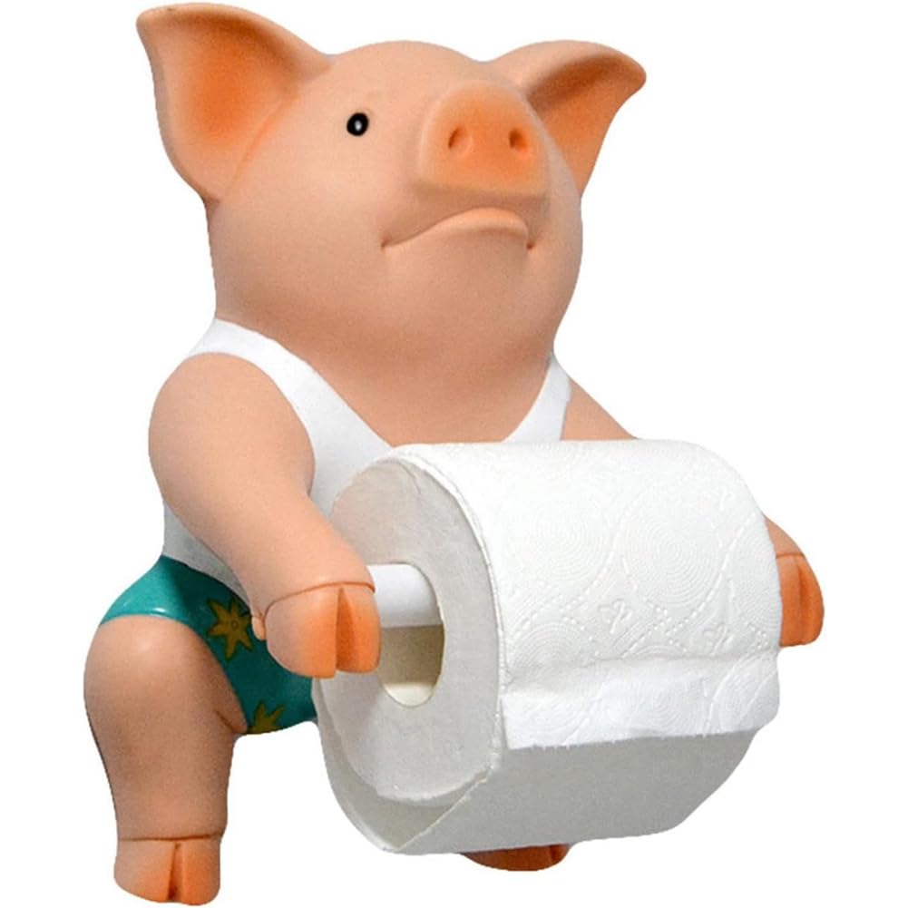 Toilettenpapierhalter Schweine-Motiv – Metall, Schwarz, Hält 5-7 Rollen, Wand- Oder Standmontage, Ca. 35,6 Cm