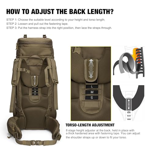 Mardingtop 75L Molle Hiking Internal Frame Backpacks with Rain Cover for Camping,Backpacking,Travelling(Khaki) - Image 7
