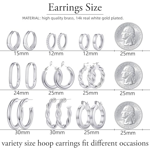 Image of Yesteel 9 Pairs Gold Hoop Earrings for Women, 14K Real Gold Plated Chunky Hoop Earrings Set for Women Hypoallergenic Thick Lightweight Earring for Womens Jewelry Gifts