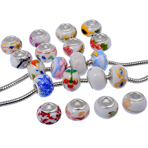 Rubyca 100Pcs Mix Chinese Ceramic Charm Beads Floral Fit European Charm Bracelet For Jewelry Making #TOP2