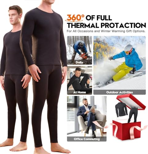 Mens Thermal Underwear Set Lined Long Johns,Thermal Underwear Sets Ultra Soft Long Johns Base Layer Lined Warm Top Bottom Dark Gray 5