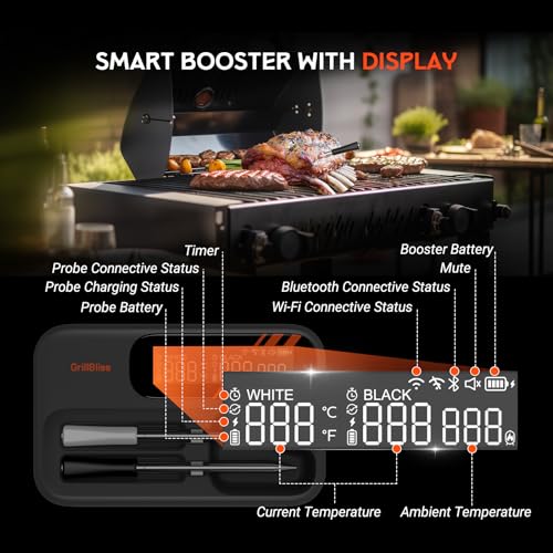 Wireless Meat Thermometer - 5G Wi-Fi and 5.4 Bluetooth Meat Thermometer Digital Wireless for Grilling and Smoking with IP67 Dual Probes and Backlight LCD Display for BBQ, Smoker, Oven, Grill