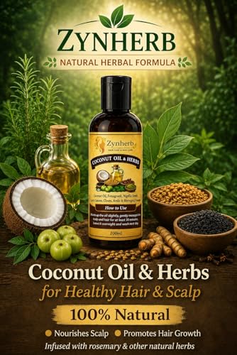 Image of Zynherb Coconut Oil & Herbs Hair Oil with Fenugreek, Nigella Seeds, Amla & Bhringraj, Paraben Free, for All Hair Types, 100ml