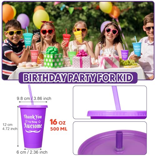 80-Pcs-Thank-You-Gifts-16-oz-Colorful-Tumbler-with-Straw-and-Lid-Plastic-Reusable-Cups-Thank-You-Mug-Tumbler-Water-Bottle-Cold-Drink-Travel-Mug-for-Kids-Adults-Birthday-Party-10-Colors