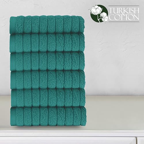 Image of Elegant Comfort 100% Turkish Cotton Corduroy Ribbed Luxury Washcloths 6 Pack Soft 13 x 13 Inch - Higly Absorbent, Durable, Quick Dry, Spa Premium Hotel Quality for Bathroom or Travel, Turquoise