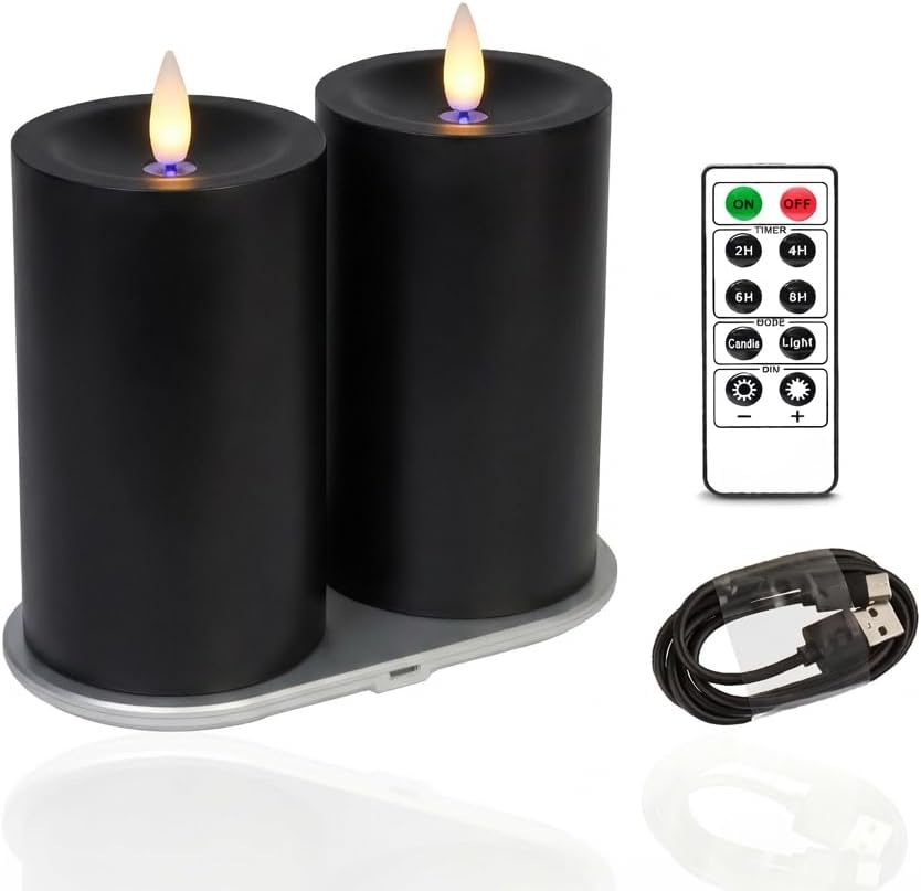 Rechargeable Flameless Pillar Candle with Remote Timer, 3D Moving Flame Real Wax Led Pillar Candles (Ivory, 3''x3'')