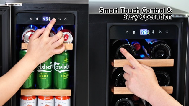 Image of Wine and Beverage Refrigerator, 24 Inch Dual Zone Fridge with Glass Door, Built-In Cooler with Powerful and Quite Cool System /18 Bottles and 88 Cans Capacity Bverage Cooler