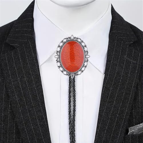 Image of Jeilwiy Bolo Tie for Men Real Stone Westwern Cowboy Ties Silver Bolos Women Leather Necktie Gift for Birthday Christmas