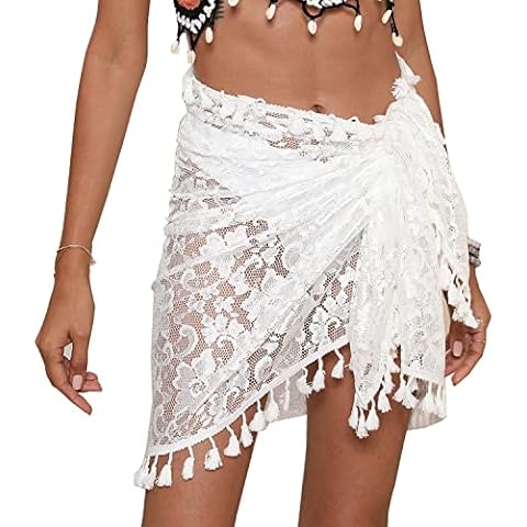 Myneiyi Sarong Swimsuit Coverup for Women Beachwear Bathing Suit Cover ups Lace Swimwear Wrap Skirt Sexy Bikini Cover ups BA09-02 White Cover