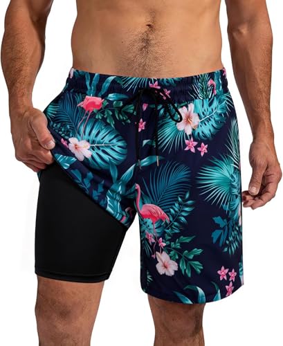 Short de bain pour homme avec doublure de compression vêtement de plage doublé