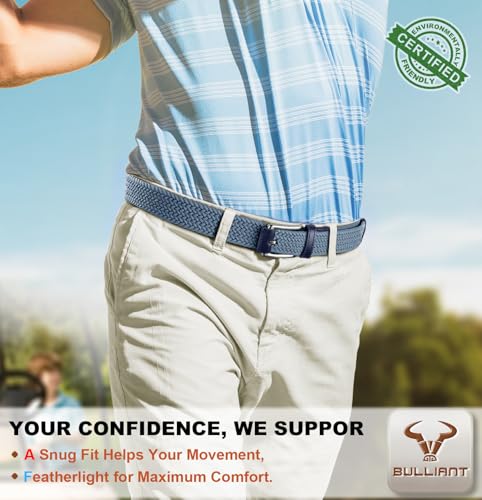 Image of BULLIANT Men's Woven Braided Stretch Web Golf Belt 1 3 /8 inch-Gift Boxed