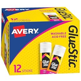 Avery Glue Stick White, Washable, 1.27 oz. Permanent Glue Stic, 12pk (00196)
