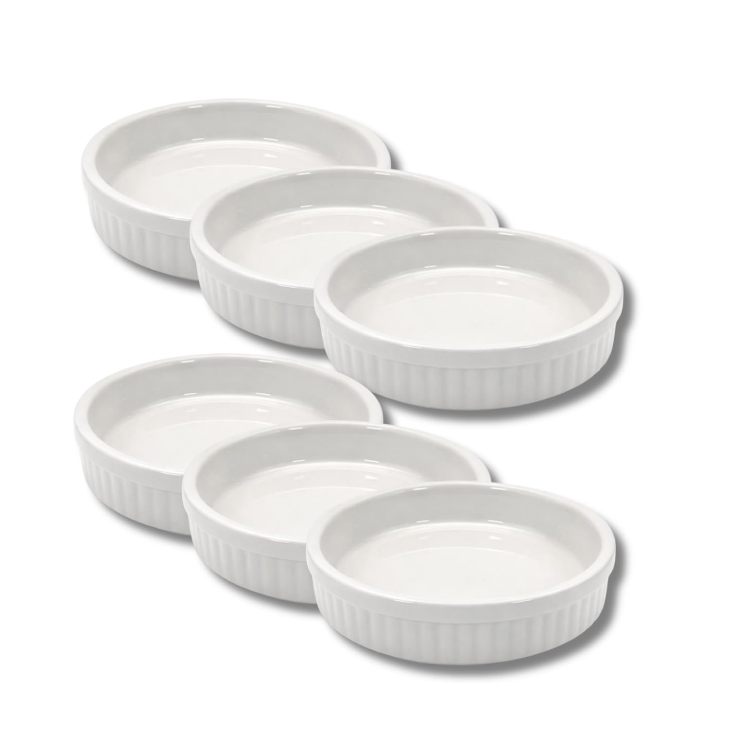 Set 6 Stampini da Forno Porcellana Bianca Ø 12x2,5H cm Cocotte Crema Catalana Crème Brûlée Soufflé Adatta Forno Microonde Lavastoviglie Elegante Idea Regalo