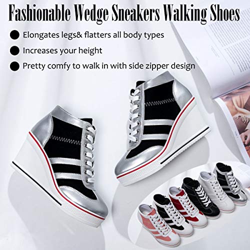 Mei MACLEOD Women Wedge Sneakers Platform Wedge High Heel Sneakers Ankle Booties Casual Canvas Shoes3