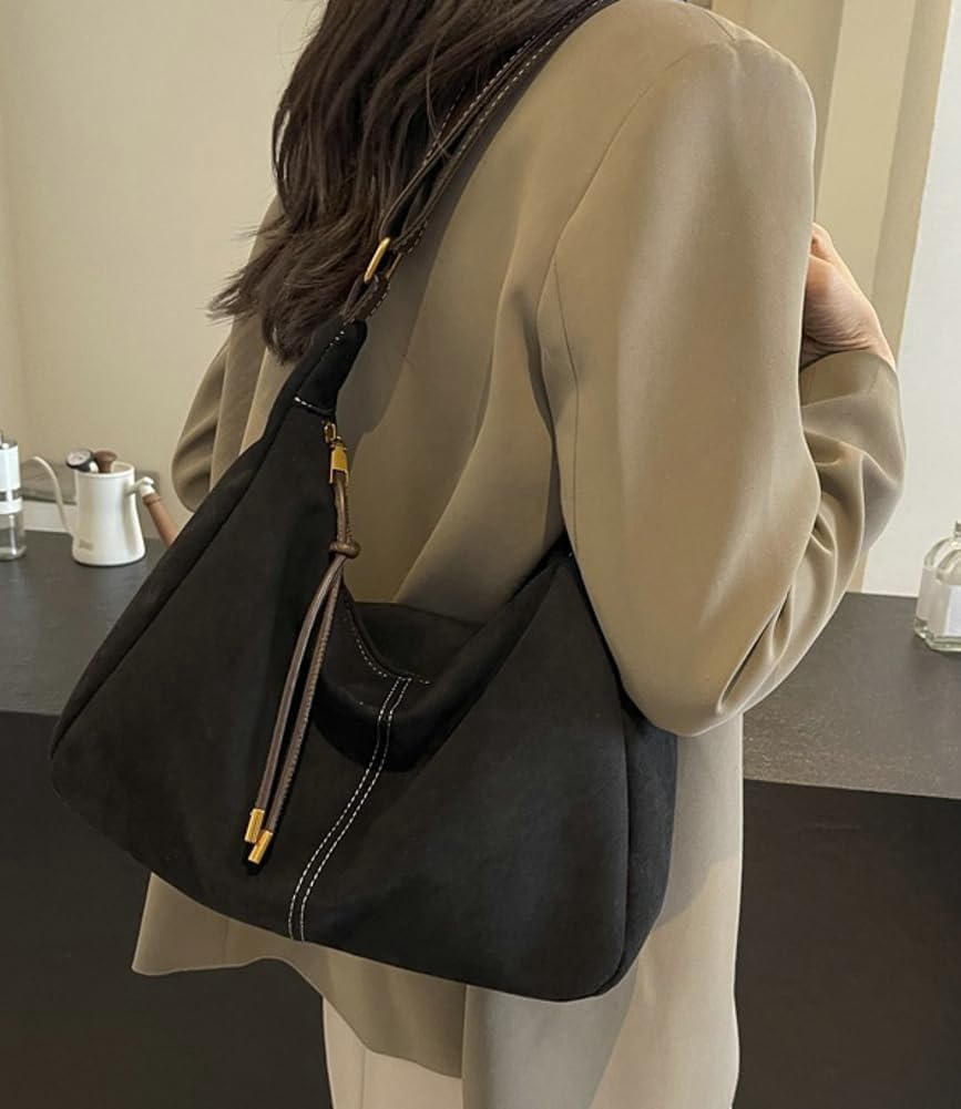Slouchy Suede Shoulder Bag for Women Large Soft Totes Working Purse Handbag Dumpling Crossbody Satchel with Zipper