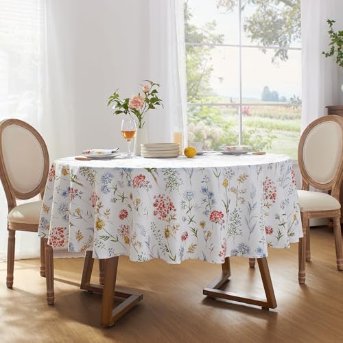 Softalker Round Table Cloth 120 cm Diameter Tablecloths Wipeable Spring Floral Tablecloth Wipe Clean Small Table Cover for Summer Outdoor Party Kitchen Coffee Wedding Birthday Festive Decorations - Image 6