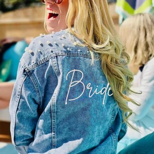 Embroidered Bridal Pearl Denim Jacket, Large Embroidery - Bride, Bridal Gift, Bachelorette Party Jacket, Wedding Gift, Bachelorette Party Anniversary (L)2
