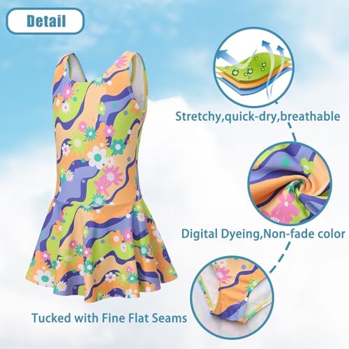 Image of Girls One Piece Swimsuits Leopard Bathing Suit for Kids Hawaiian Swimwear with Skirt Swim Dress 3-16 Years