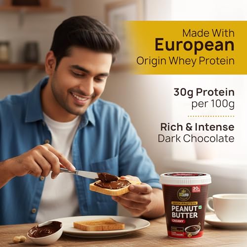 Image of DiSano High Protein Dark Chocolate Peanut Butter with Whey Protein, Creamy 1kg | 30g Protein. Gluten Free, Zero Cholesterol & Trans Fat | Post & Pre Workout snack (Pack of 3)