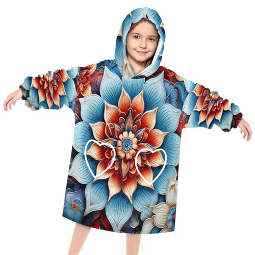 Wearable Blanket Hoodie for Kids, Gothic Florals Fleece Sweatshirt Blanket Oversized Blanket Sweatshirt with Pocket Flannel Warm Hooded Blanket 6-10 Year Old Girl Boy Gift, One Size