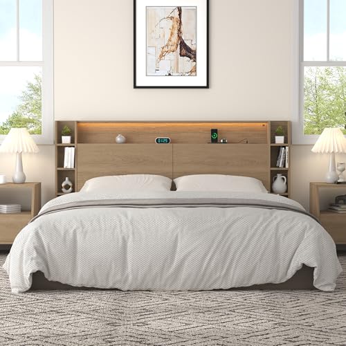 KATYGLORY Queen Wall Mount Solid Wood Leg Headboard with Storage
