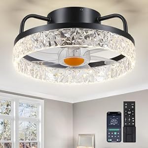 13″ Ceiling Fans with Lights – Flush Mount Low Profile Ceiling Fan Lights with Remote/APP, 6 Speeds 3CCT, with 7 ABS Reversible Blades, Modern Bladeless Fan Light for Indoor Bedroom