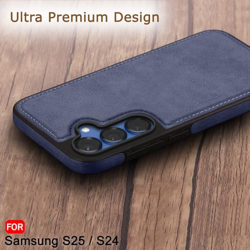 Image of TheGiftKart Genuine Leather Finish Back Cover Case for Samsung Galaxy S25 / S24 5G | Raised Edges for Camera & Screen Protection | Stunning Minimalist Design Back Case Cover (Black Sides, Blue)