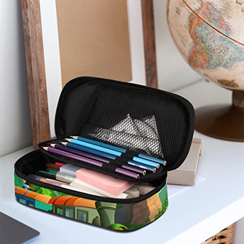 Image of Pardick Vintage Steam Train Big Capacity Pencil Pen Case Cute Steam Train Large Pencil Pouch with Zipper Compartments Pencil Bag for Boys Girls Adults Student Office School Supplies