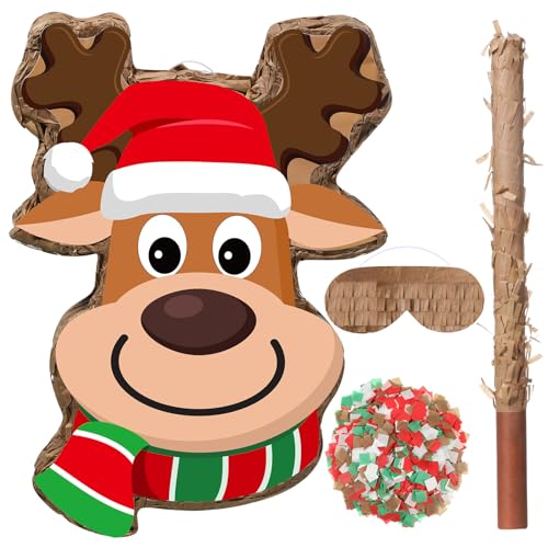 Harrycle EU-HARRYCLE-1314 Christmas Piñata 16 Inch Christmas Mexican Piñata With Stick Blindfold And Confetti Pack Christmas Piñata Bundle For Xmas Birthday Holiday Piñata Game Photo Prop Decoration cover