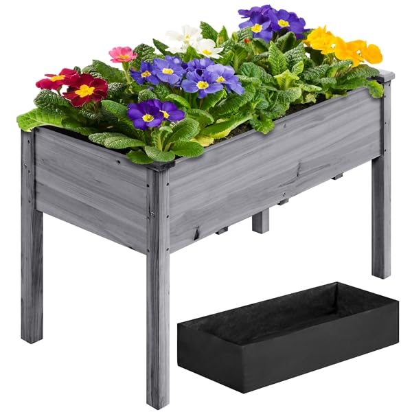 Yaheetech Carré Potager de Jardin sur Pied 120,5 x 59 x 76,5 cm Jardin surélevé en Bois pour Intérieur Extérieur Gris