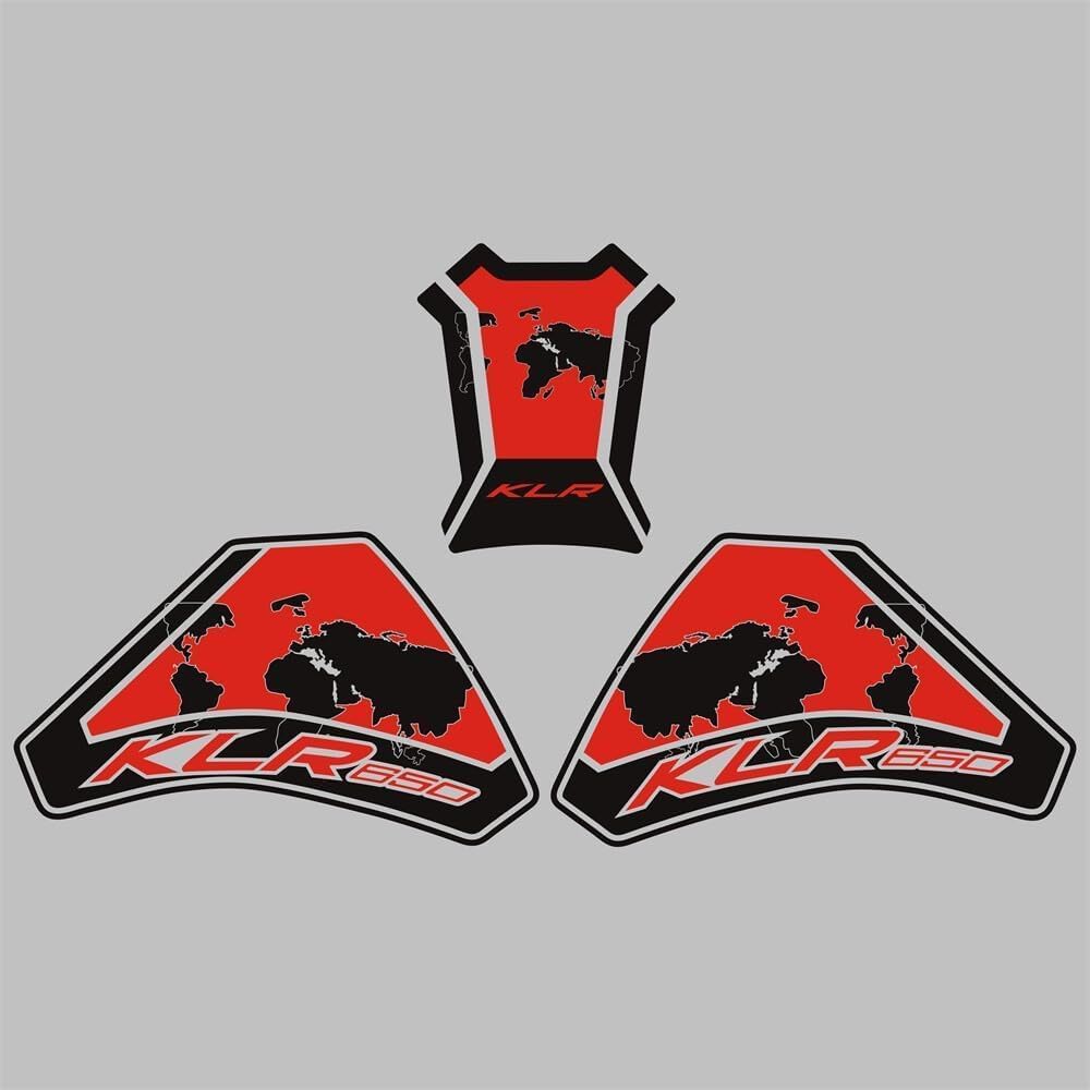 KLR650 Tank PAD Front Side Tank Pad Fuel Stickers Compatible with Klr650 2022-2025 3D Gel Tank Fuel Gip Decal KLR650 Sticker Pad (RED)