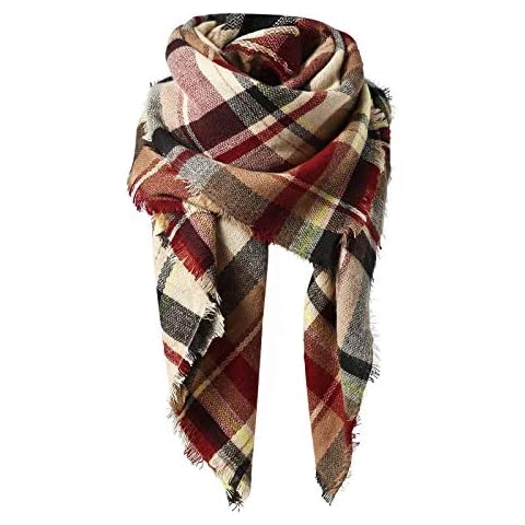 American Trends Women's Fall Winter Scarf Classic Tassel Plaid Scarf Warm Soft Chunky Large Blanket Wrap Shawl Scarves, A Pink Scarf, One Size Cover