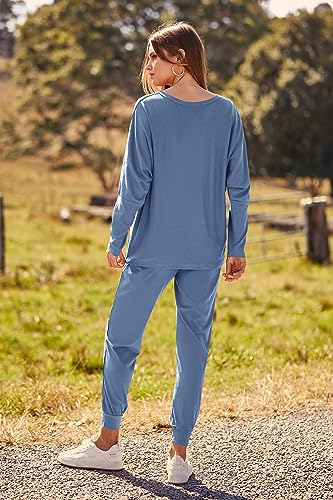 PRETTYGARDEN Women's Fall 2 Piece Lounge Set Long Sleeve Tops Ribbed Pants Spring Matching Sweatsuit Travel Outfits Clothes
