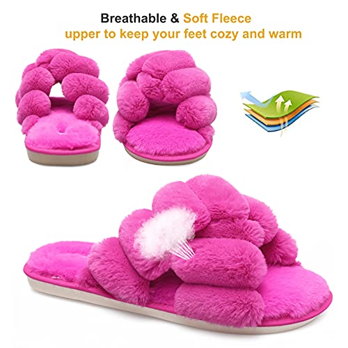 JIASUQI Women's Open Toe Slippers Fuzzy Fluffy House Slippers for Women Cozy Criss Cross Furry Slides Slippers4