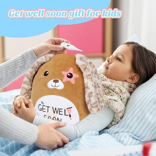 Image of Easfan Get Well Soon Dog Plush Pillow Puppy Stuffed Animal with Floppy Long Ears, Cuddly Soft Toy Recovery Gifts for Patients Sick Girls Boys, Light Brown, 12 inch