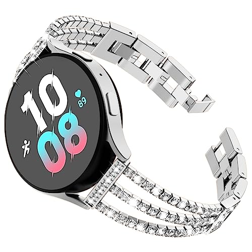 FULLIFE Compatible with Samsung Galaxy Watch 6 Band 40mm for Women with Crystal Bling Metal Link Bracelet Strap Galaxy Watch 6 Classic/6 Galaxy Watch 5 Pro/5 Galaxy Watch 4 Classic/4, Silver